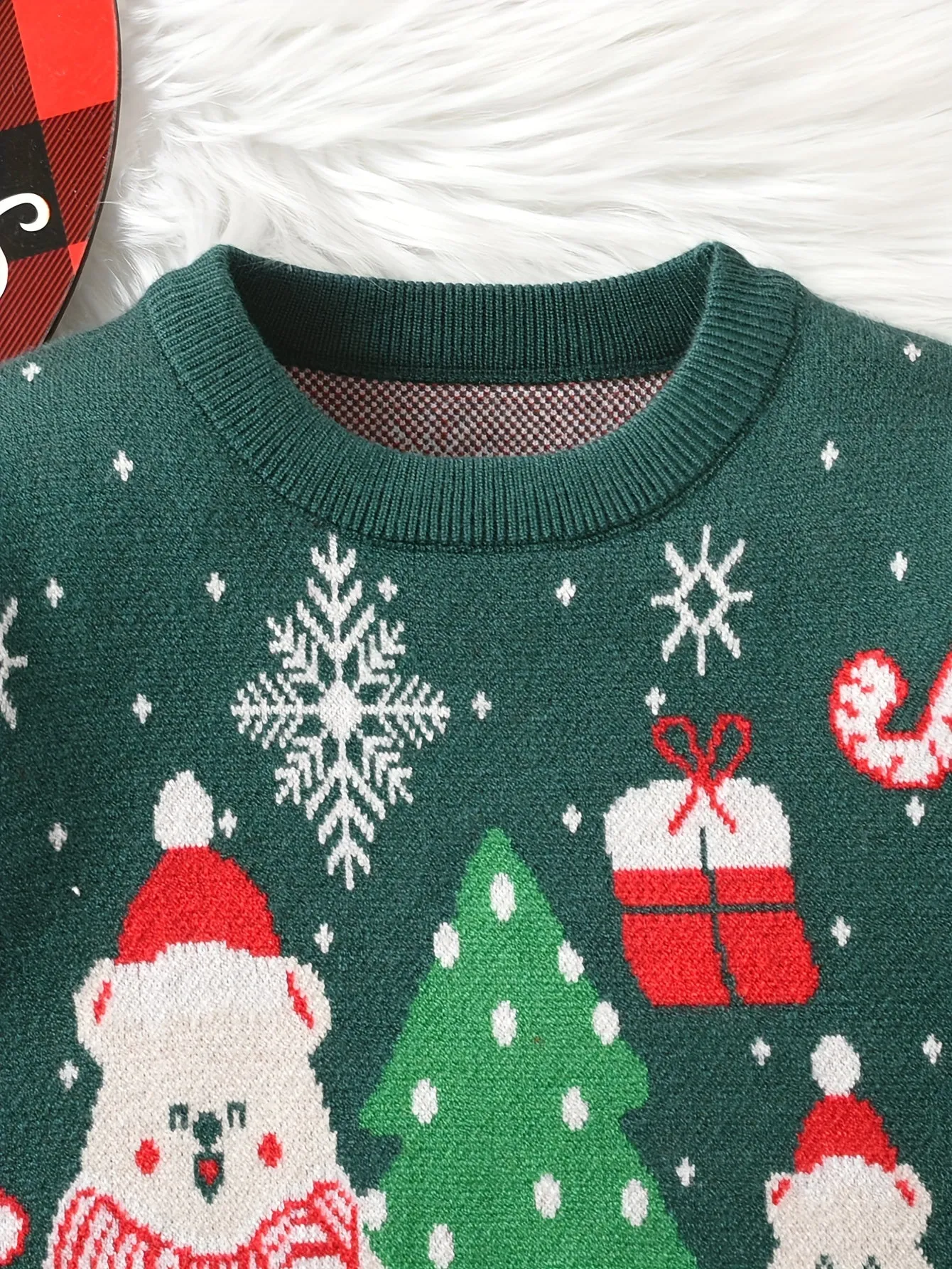 Baby's Christmas Polar Bear Jacquard Sweater, Cable Knit Long Sleeve Top, Baby Boy's Clothing, As Gift