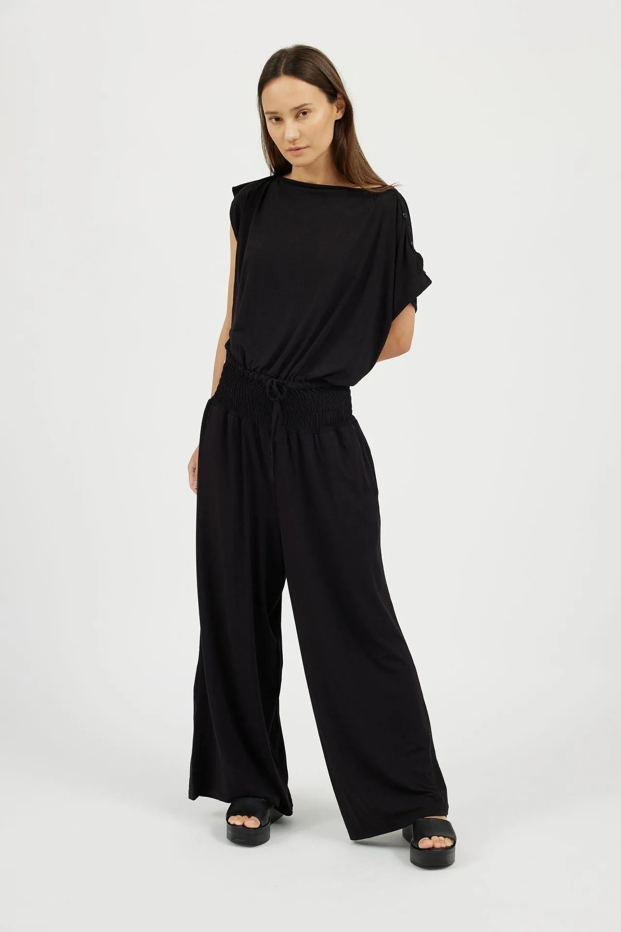 Bamboo Asymmetric Draped Jumpsuit