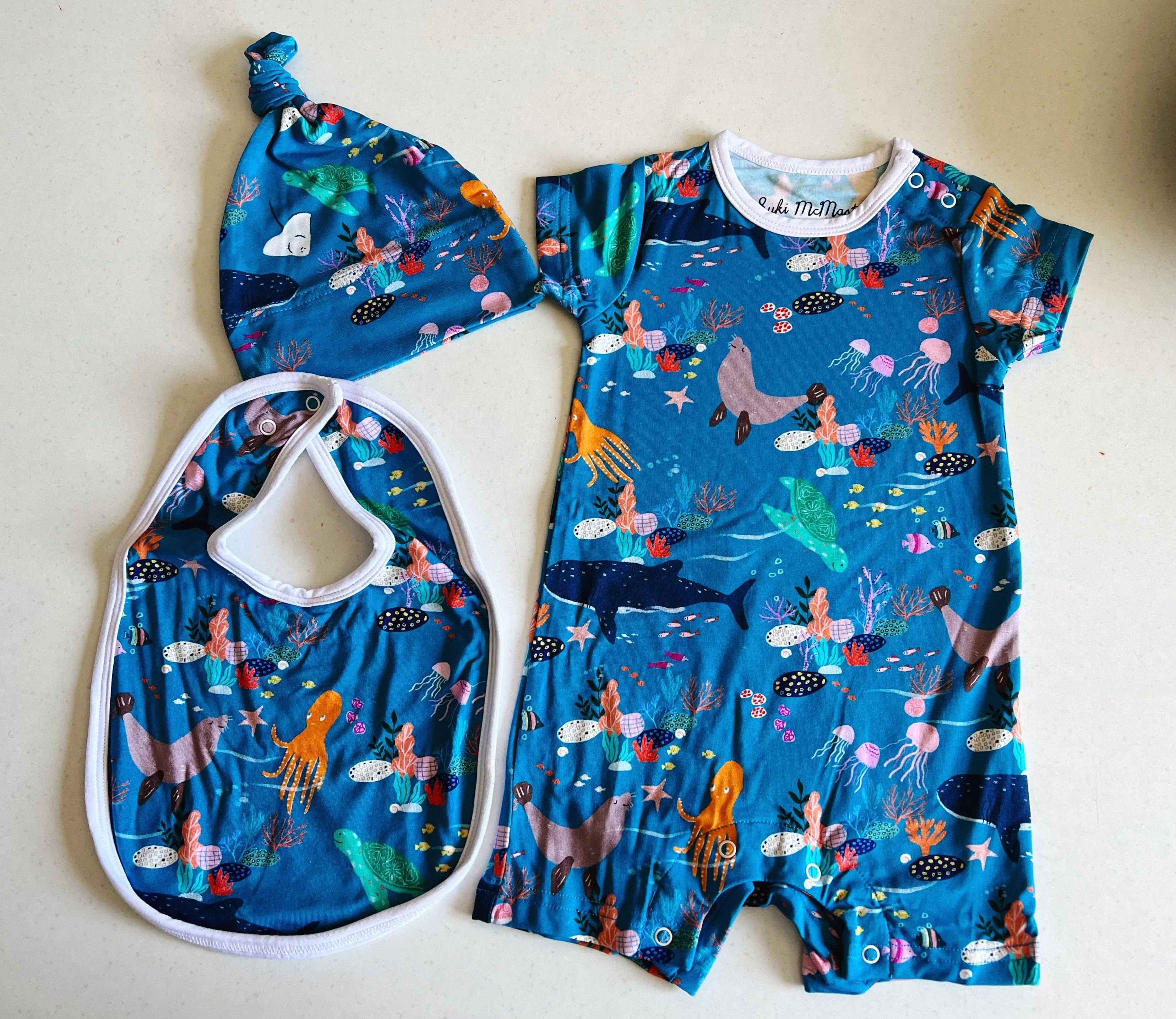 Bamboo Baby Onesie Romper Set - Ocean Design by Suki McMaster