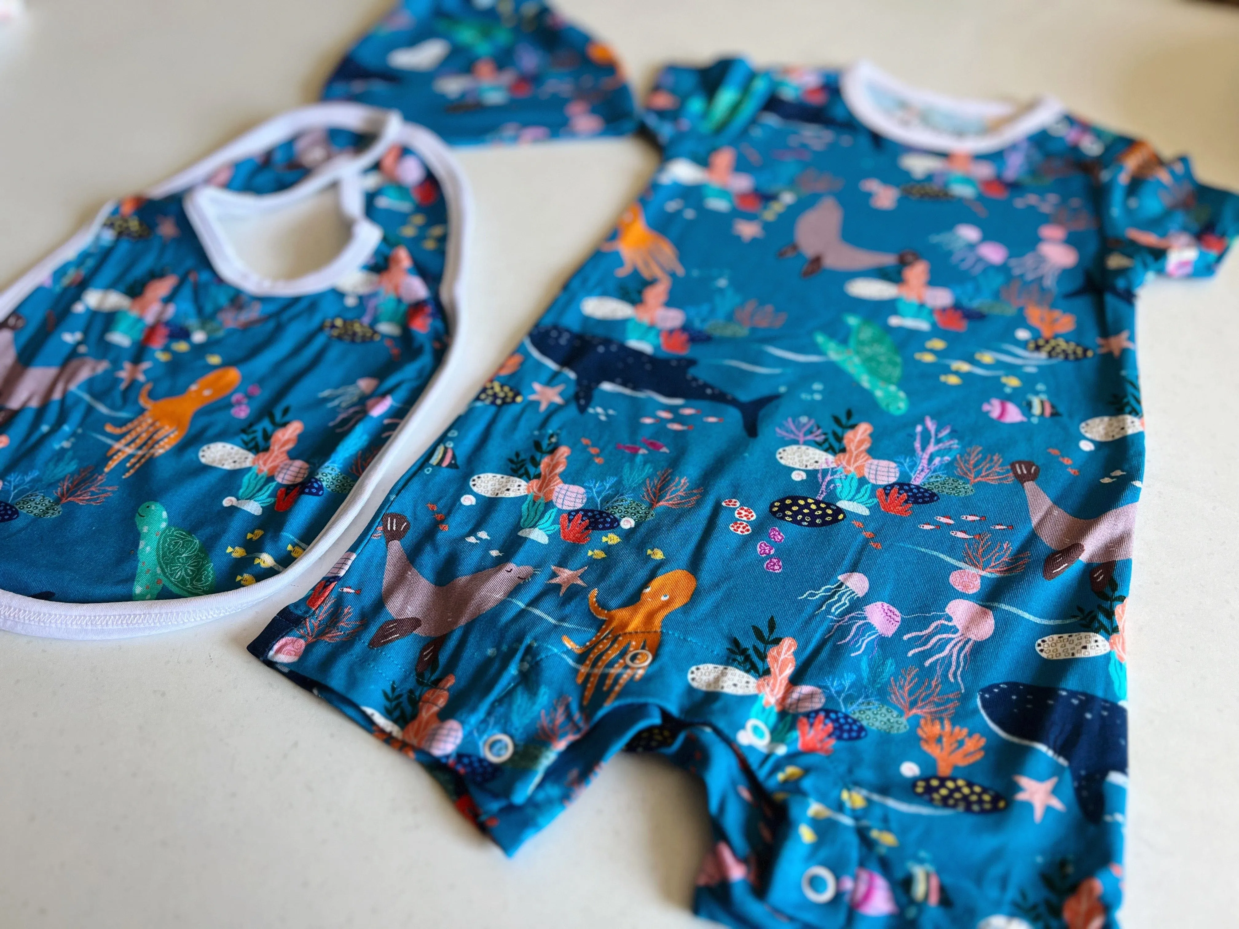 Bamboo Baby Onesie Romper Set - Ocean Design by Suki McMaster