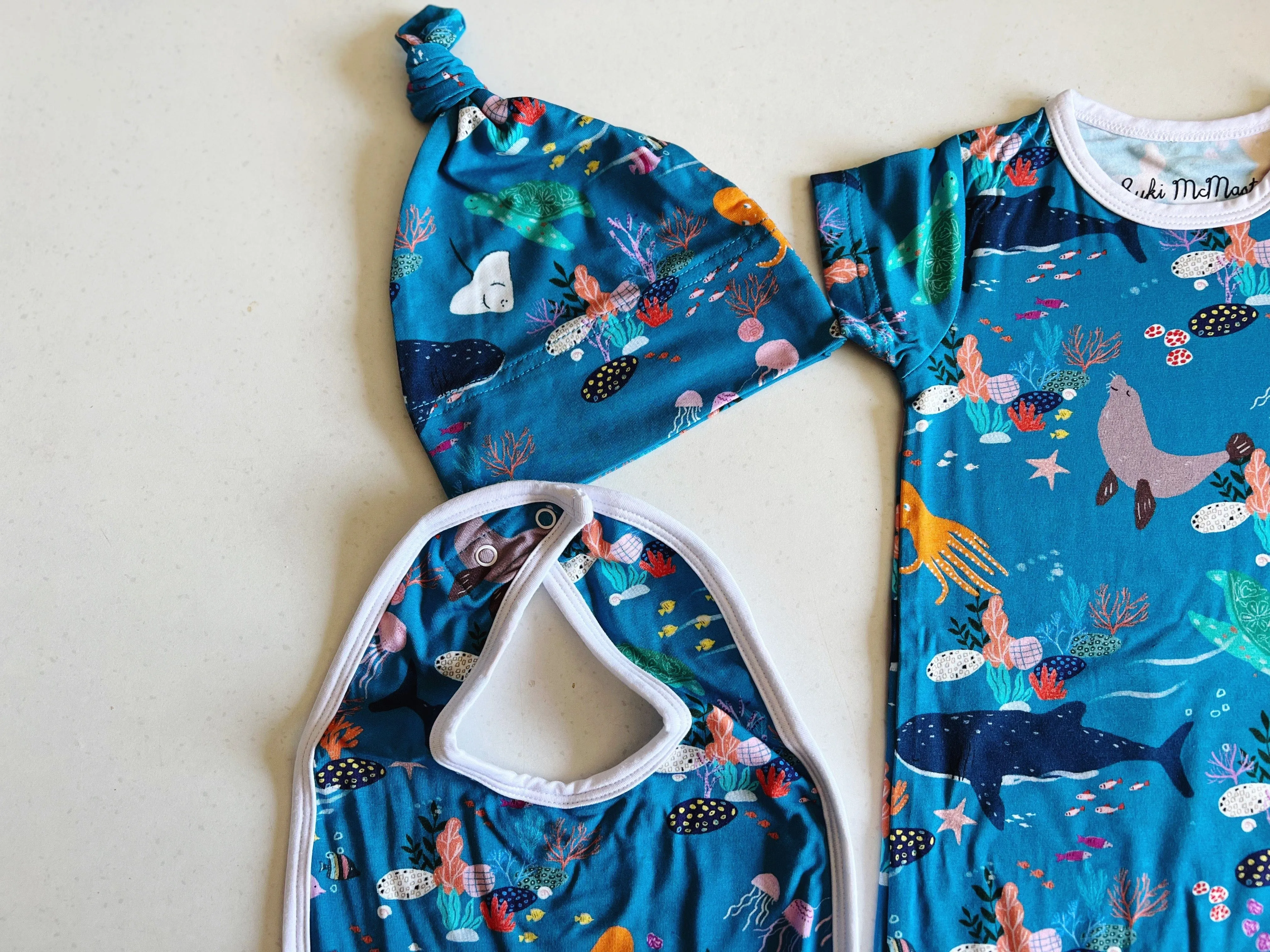 Bamboo Baby Onesie Romper Set - Ocean Design by Suki McMaster