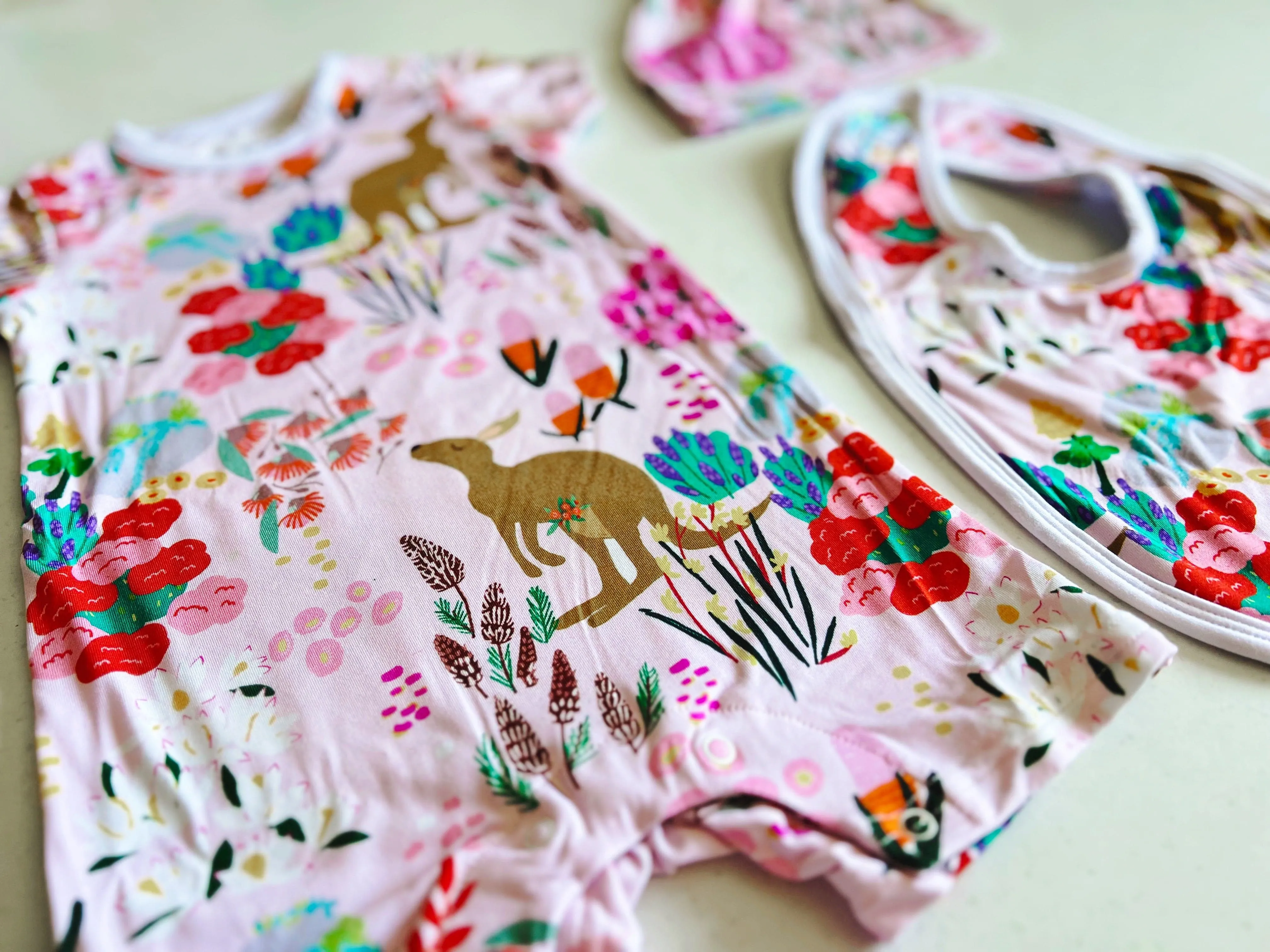 Bamboo Baby Onesie Romper Set - Pink Kangaroo by Suki McMaster