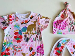 Bamboo Baby Onesie Romper Set - Pink Kangaroo by Suki McMaster