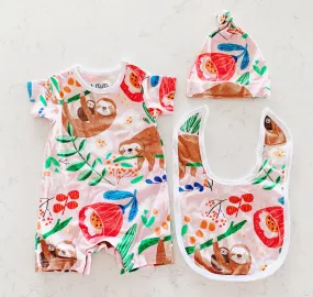 Bamboo Baby Onesie Romper Set - Pink Sloth Family by Suki McMaster