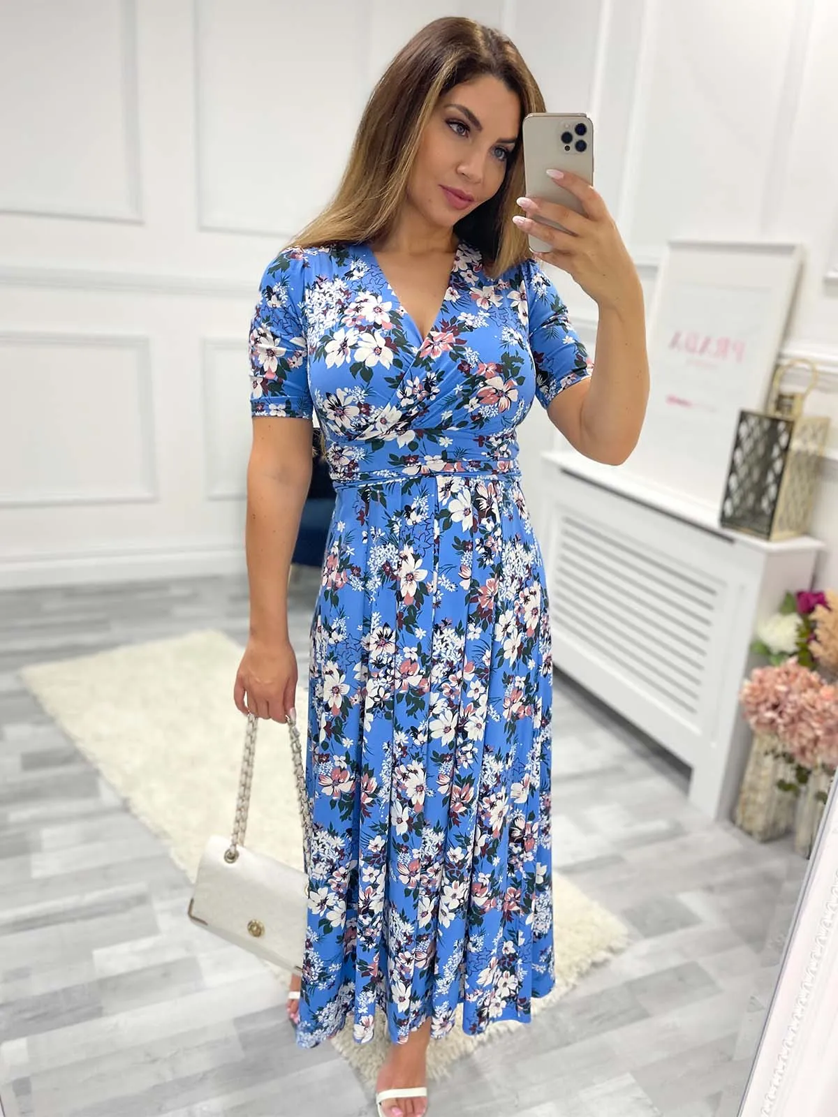 Beatrice Jersey Maxi Dress, Blue Floral