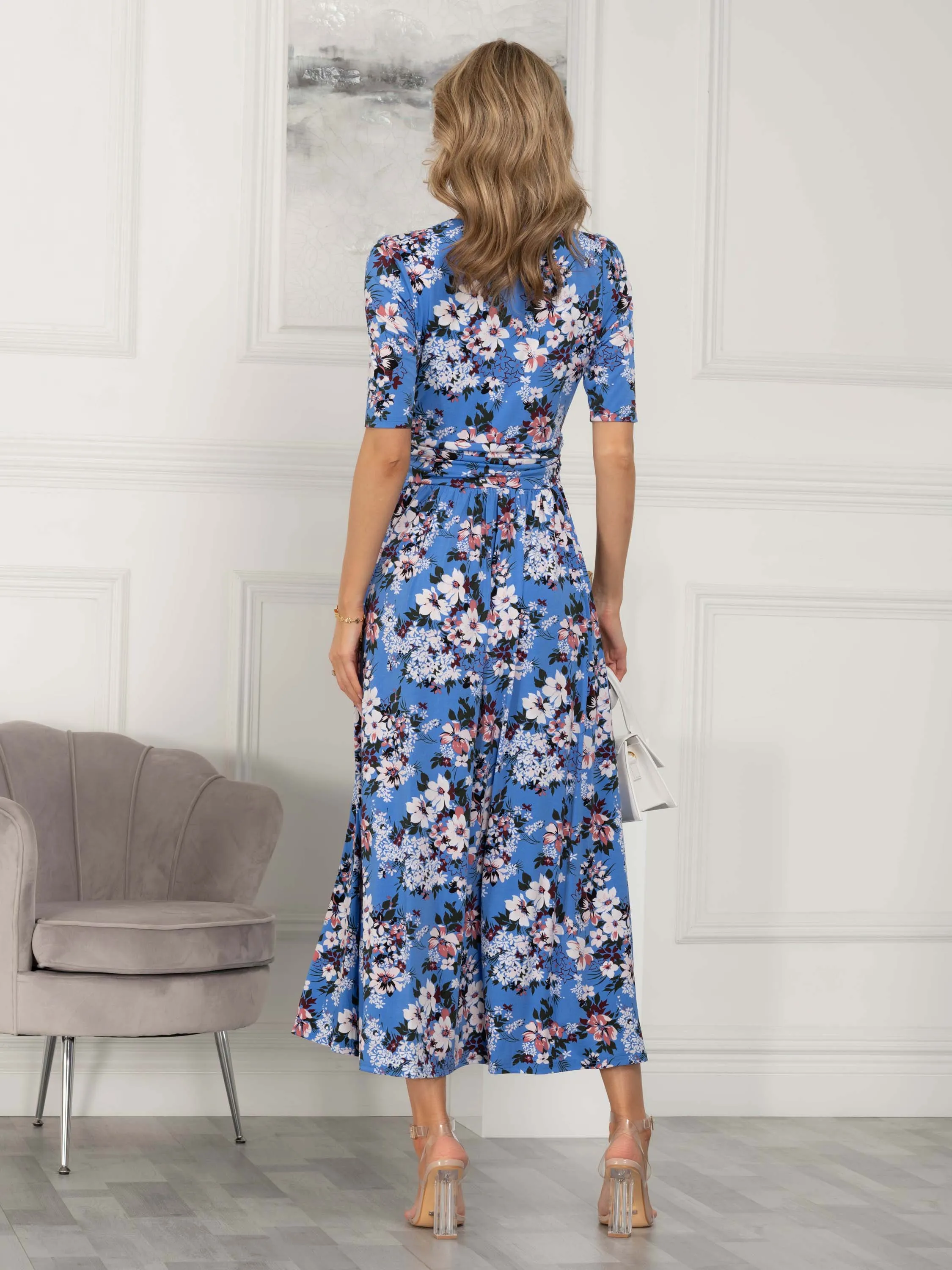 Beatrice Jersey Maxi Dress, Blue Floral