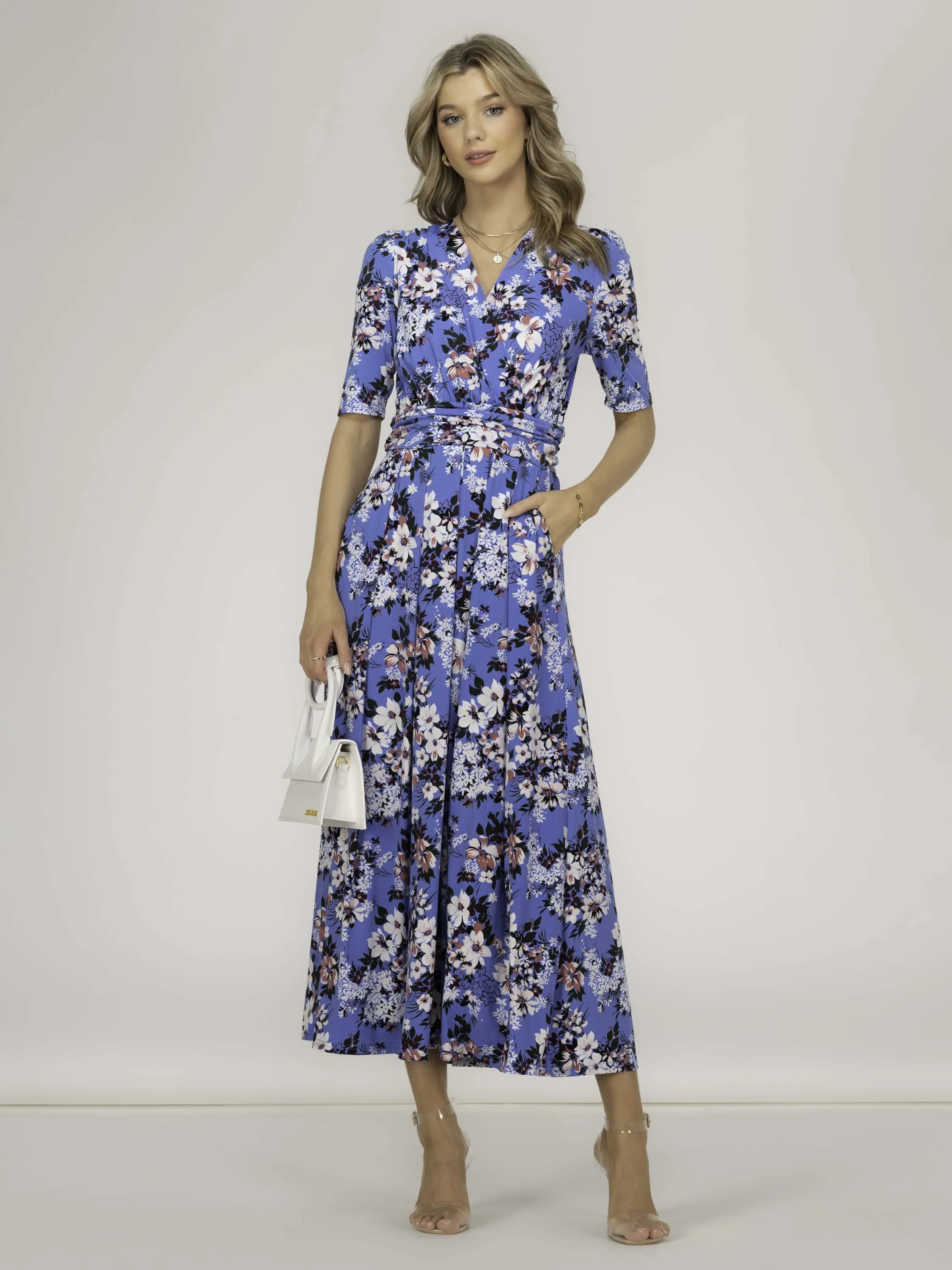 Beatrice Jersey Maxi Dress, Blue Floral