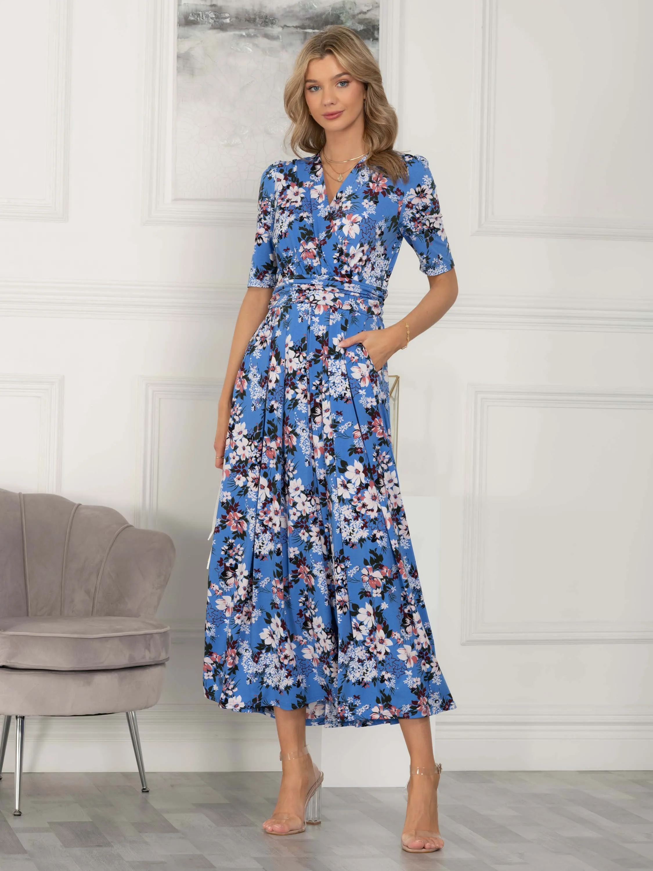 Beatrice Jersey Maxi Dress, Blue Floral