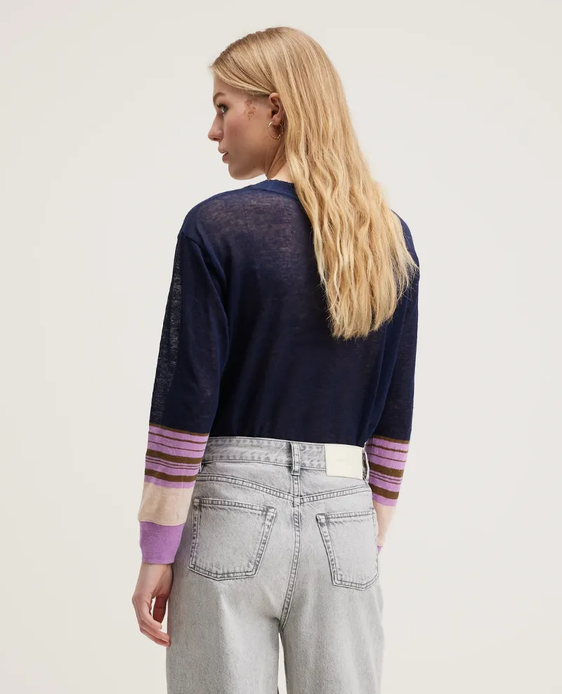 Bellerose Senia Navy Lilac Stripe Linen Knit