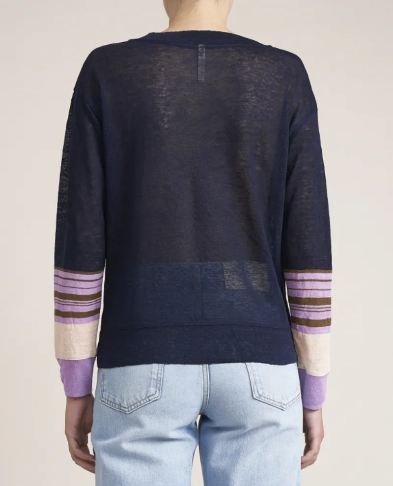 Bellerose Senia Navy Lilac Stripe Linen Knit