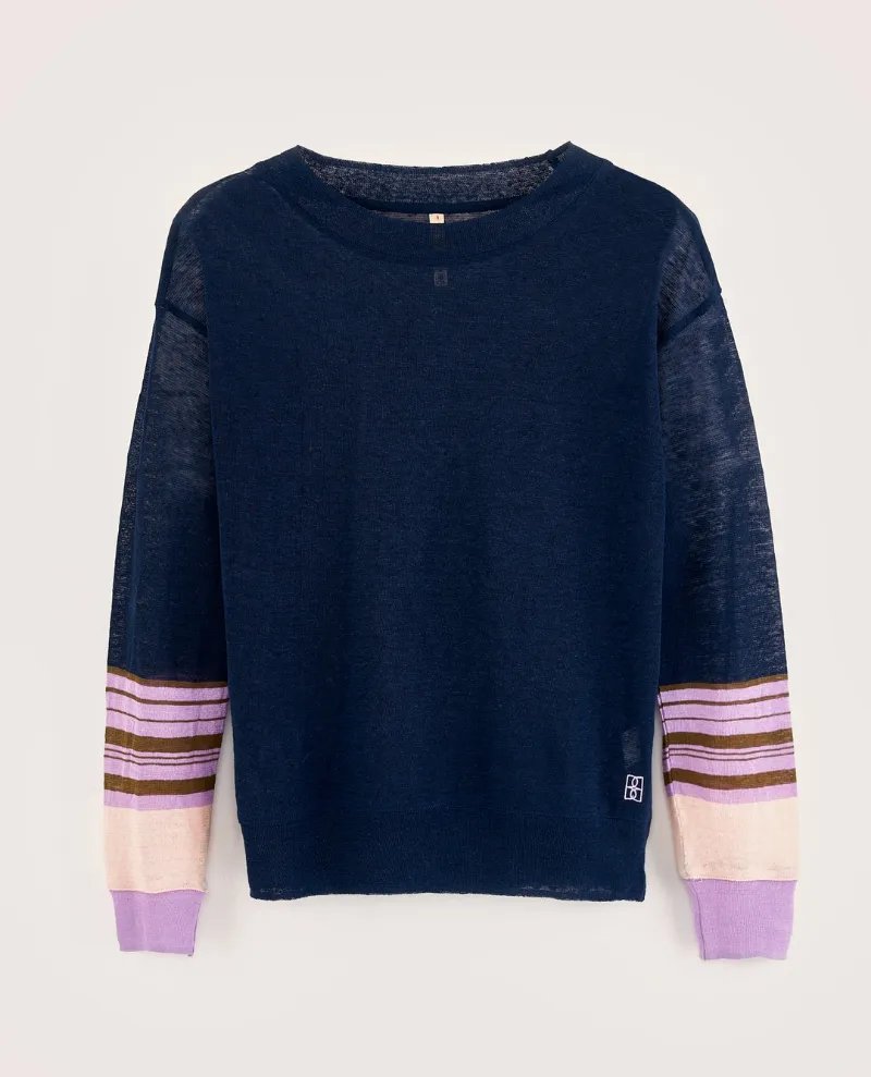 Bellerose Senia Navy Lilac Stripe Linen Knit