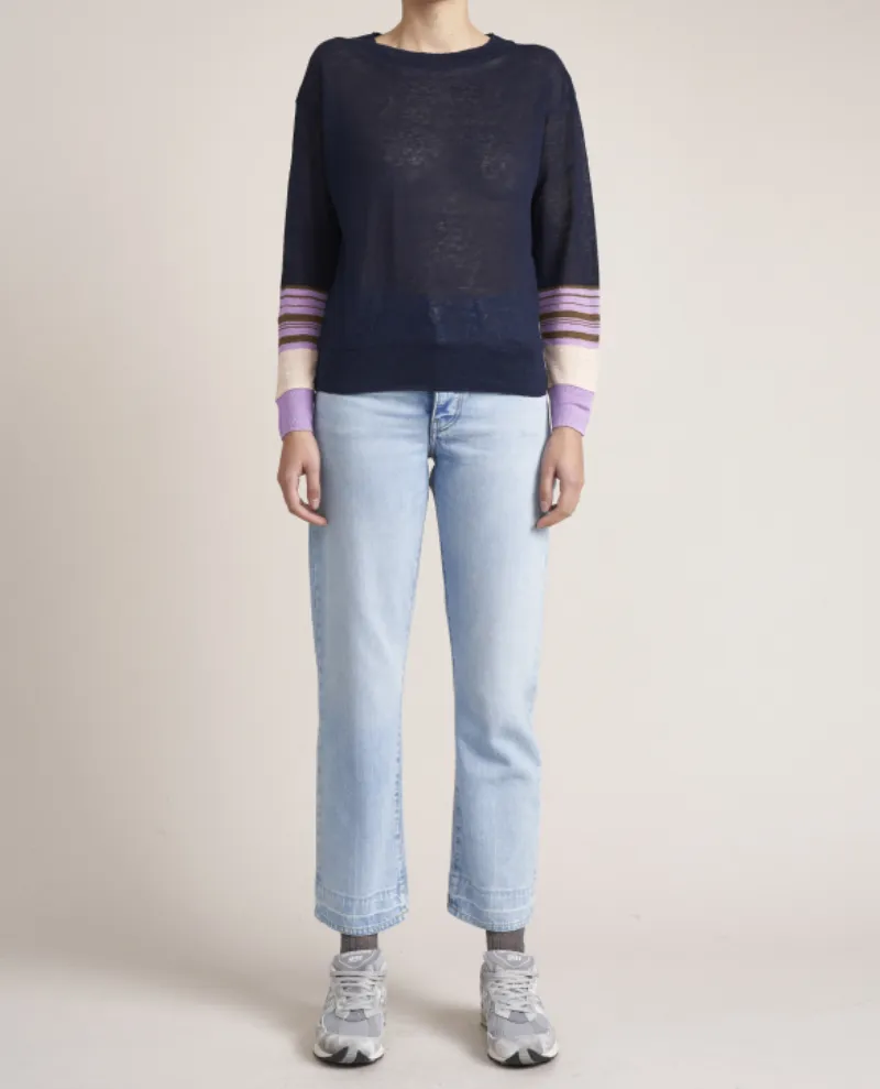 Bellerose Senia Navy Lilac Stripe Linen Knit