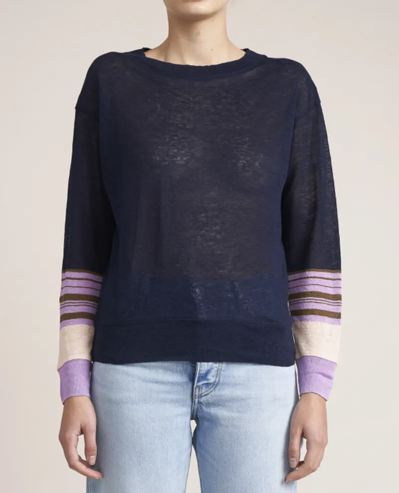 Bellerose Senia Navy Lilac Stripe Linen Knit