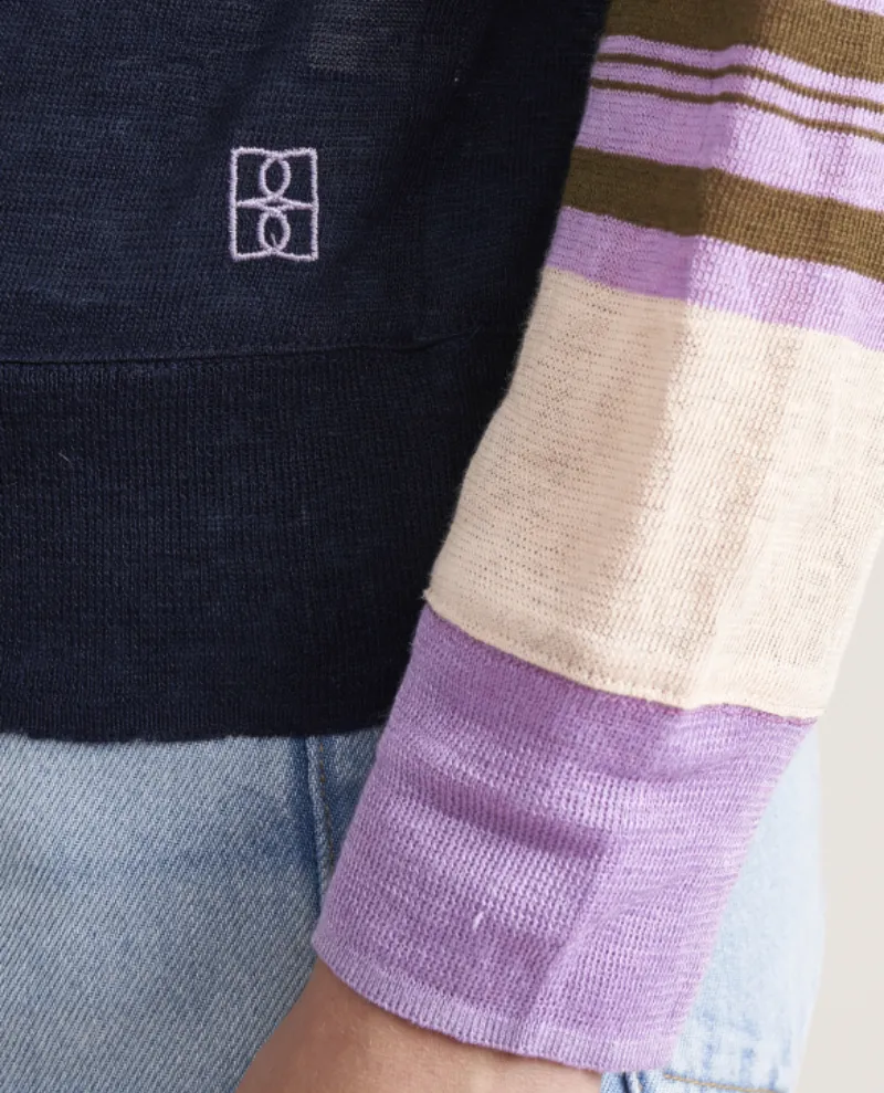 Bellerose Senia Navy Lilac Stripe Linen Knit