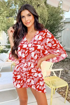 Belted Floral Print V-Neck Romper