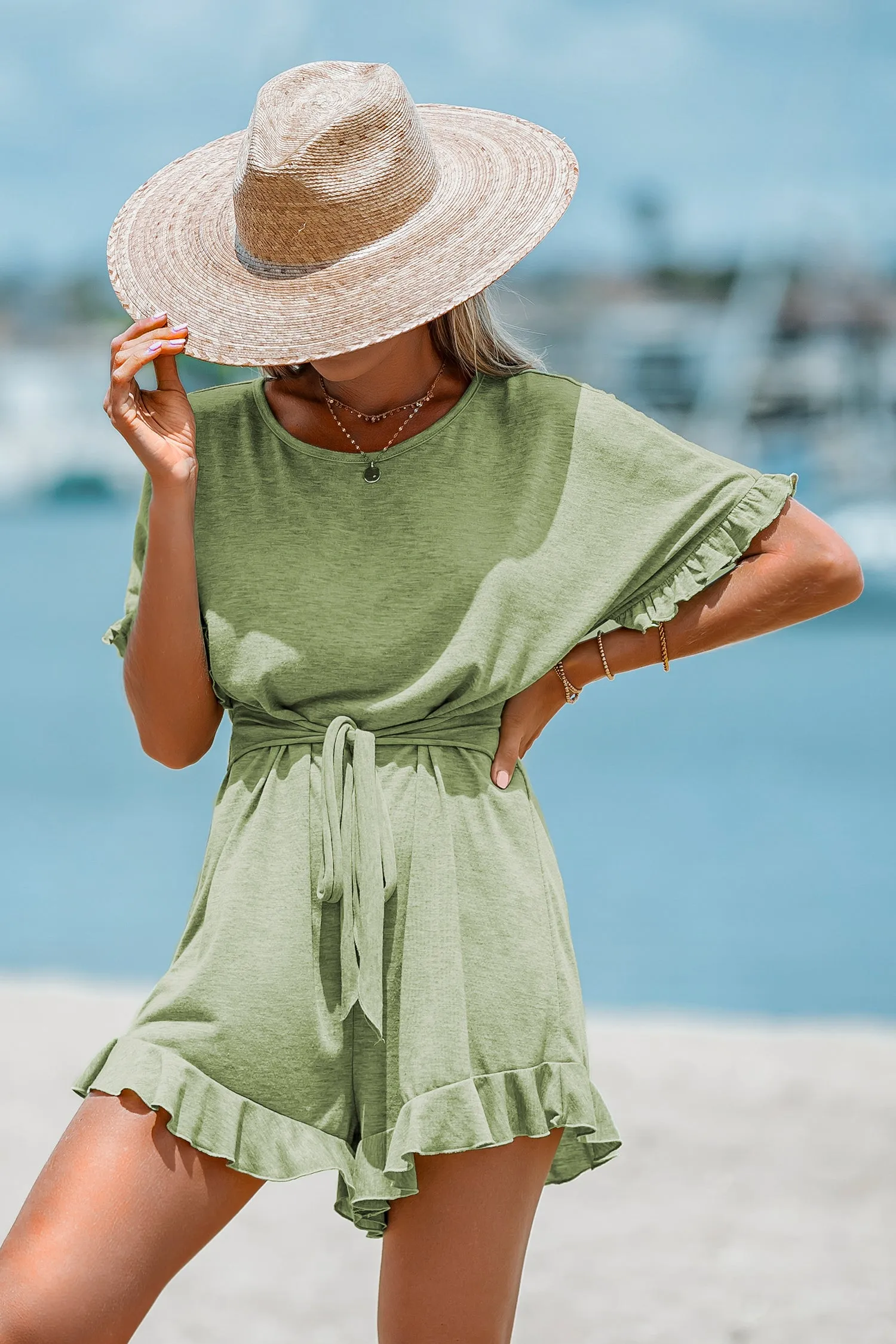 Belted Ruffled Romper