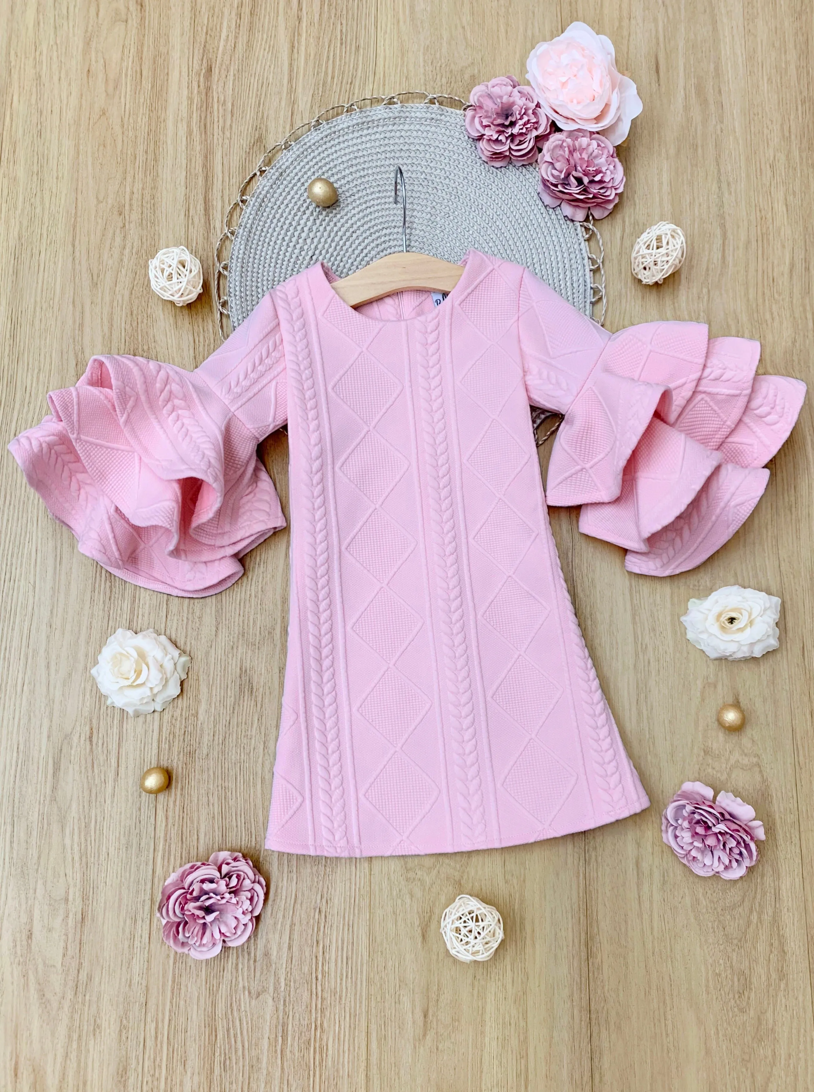 Best Pick Pink Ruffle Sleeve Sweater Dress