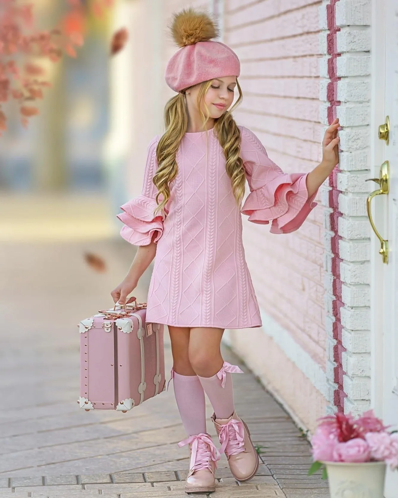 Best Pick Pink Ruffle Sleeve Sweater Dress