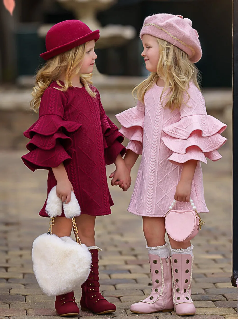 Best Pick Pink Ruffle Sleeve Sweater Dress