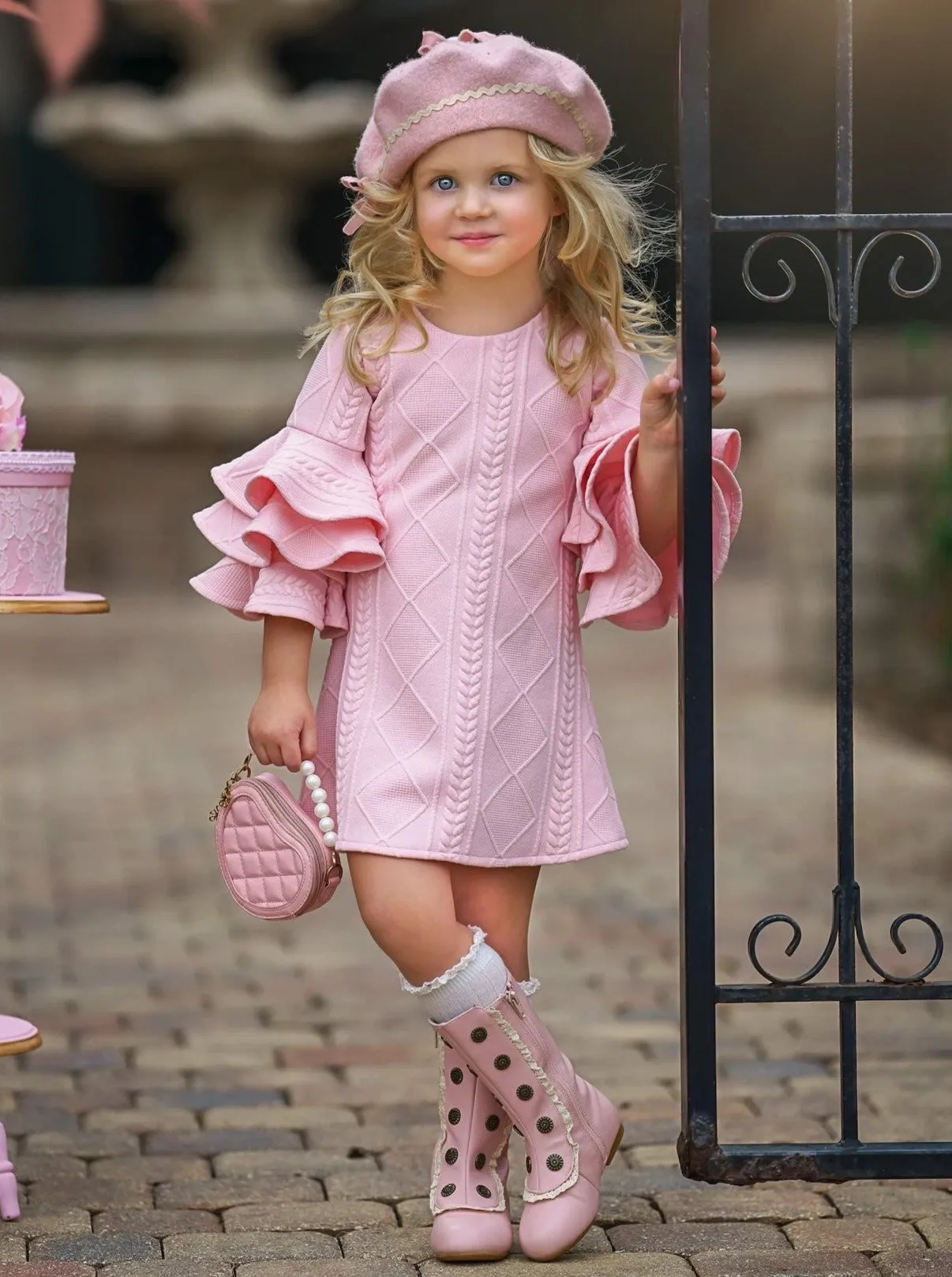 Best Pick Pink Ruffle Sleeve Sweater Dress