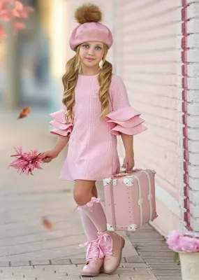 Best Pick Pink Ruffle Sleeve Sweater Dress