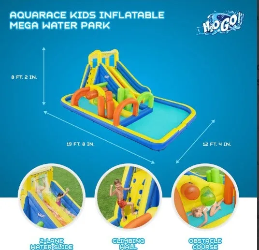 Bestway (53411E) H2OGO! AquaRace Kids Inflatable Outdoor Water Park with Dual Slides, Built-in Sprayer, Splash Pool, Storage Bag, Air Blower for Quick Setup