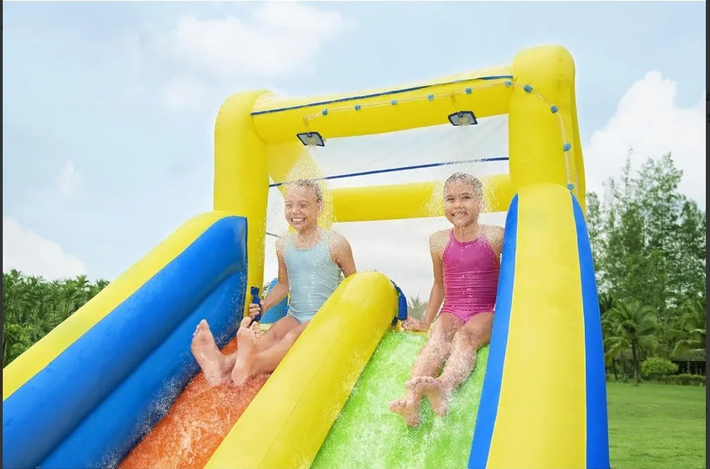 Bestway (53411E) H2OGO! AquaRace Kids Inflatable Outdoor Water Park with Dual Slides, Built-in Sprayer, Splash Pool, Storage Bag, Air Blower for Quick Setup