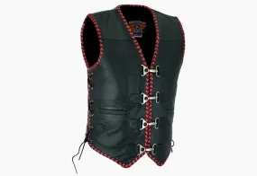 BGA Men's Rider Leather Motorcycle Vest Black/Red