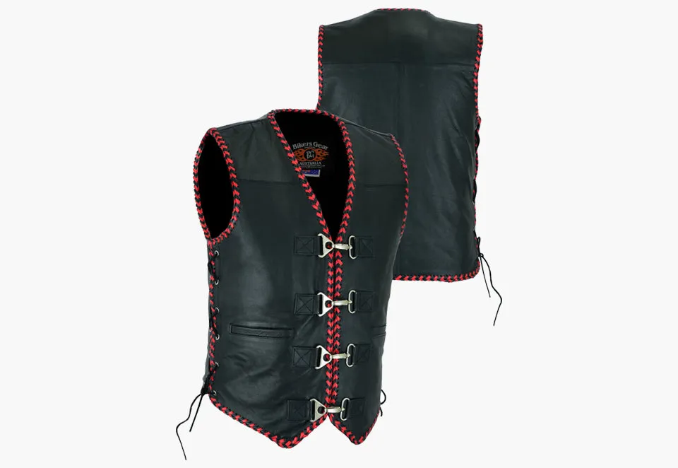 BGA Men's Rider Leather Motorcycle Vest Black/Red