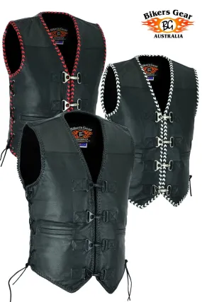 BGA Men's Rider Premium Leather Motorcycle Vests with Braiding and Clips