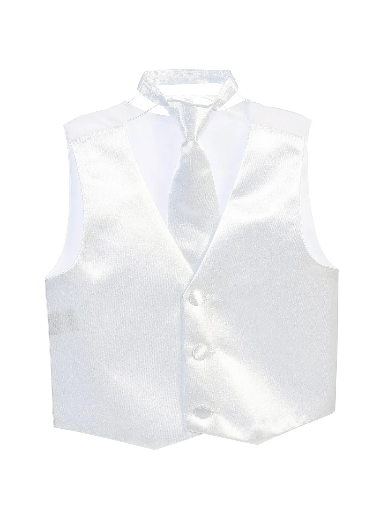 Big Boys White Three Button Satin Vest Tie 2 Pc Set 8-16