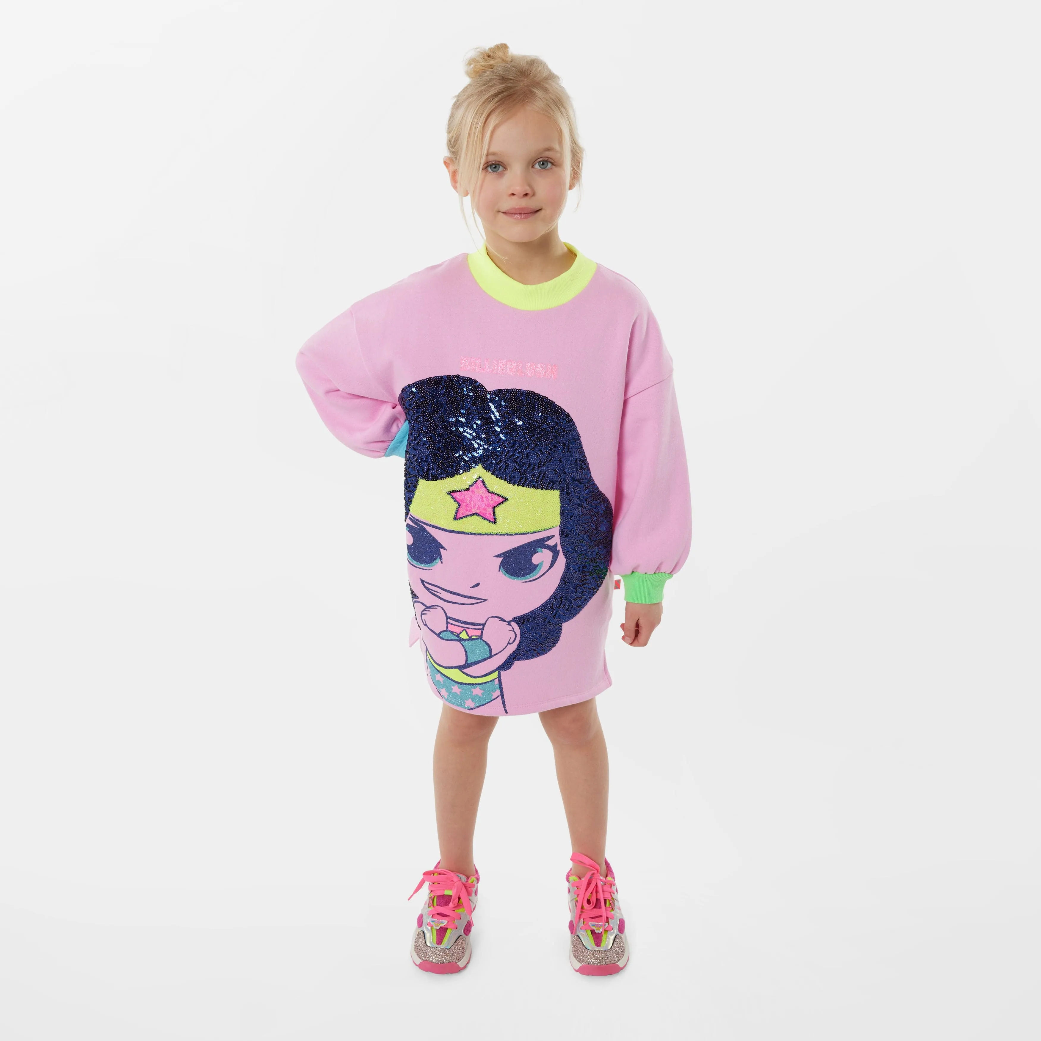 Billieblush Girls Wonder Woman Sweater Dress in Pink