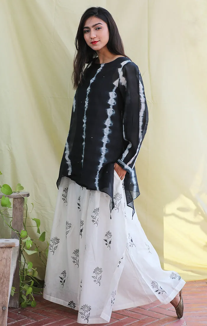 Black Arashi Shibori Chanderi Tunic with Palazzo