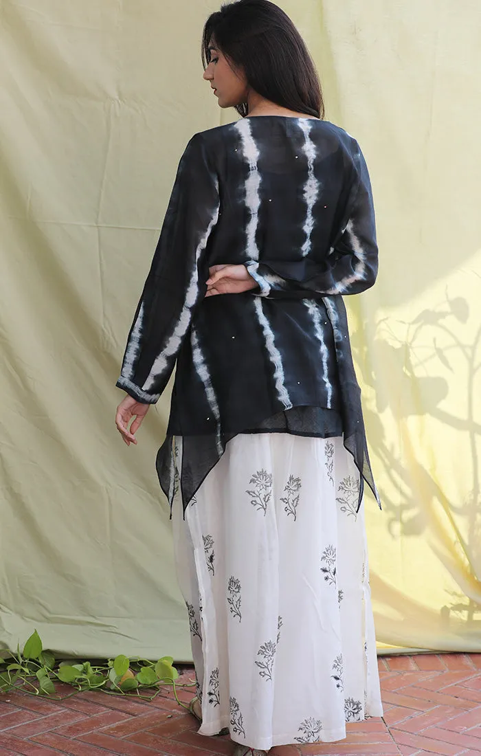 Black Arashi Shibori Chanderi Tunic with Palazzo