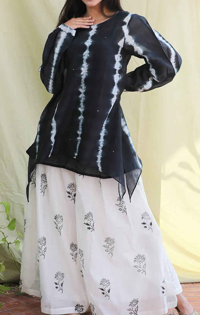 Black Arashi Shibori Chanderi Tunic with Palazzo