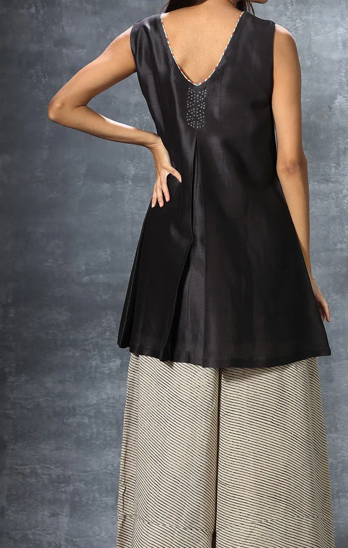 Black Chanderi Tunic with Hand Embroidered Mirror Work