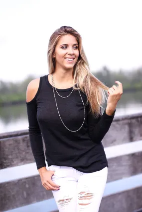 Black Cold Shoulder Sweater