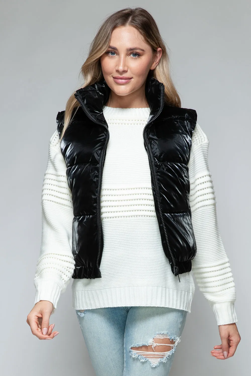 Black Fine Fur Lining Quilted Vest