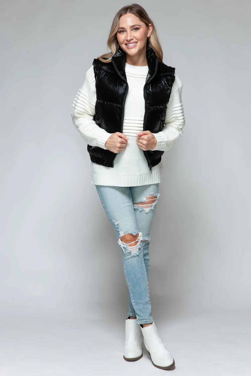 Black Fine Fur Lining Quilted Vest