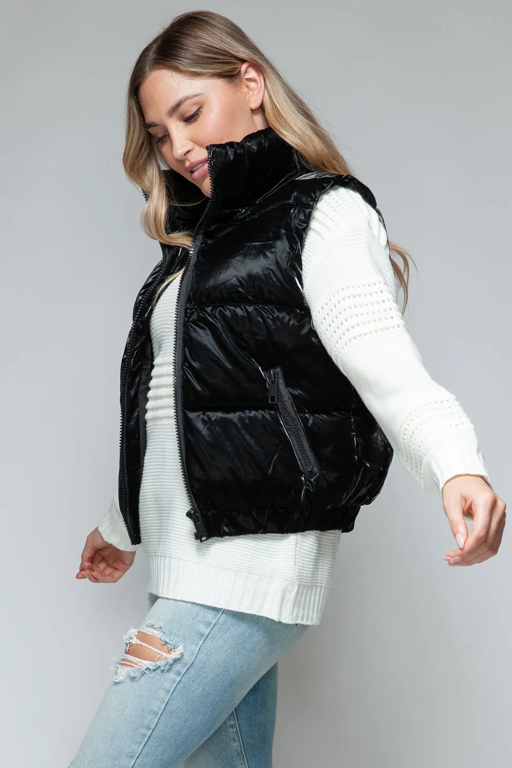 Black Fine Fur Lining Quilted Vest