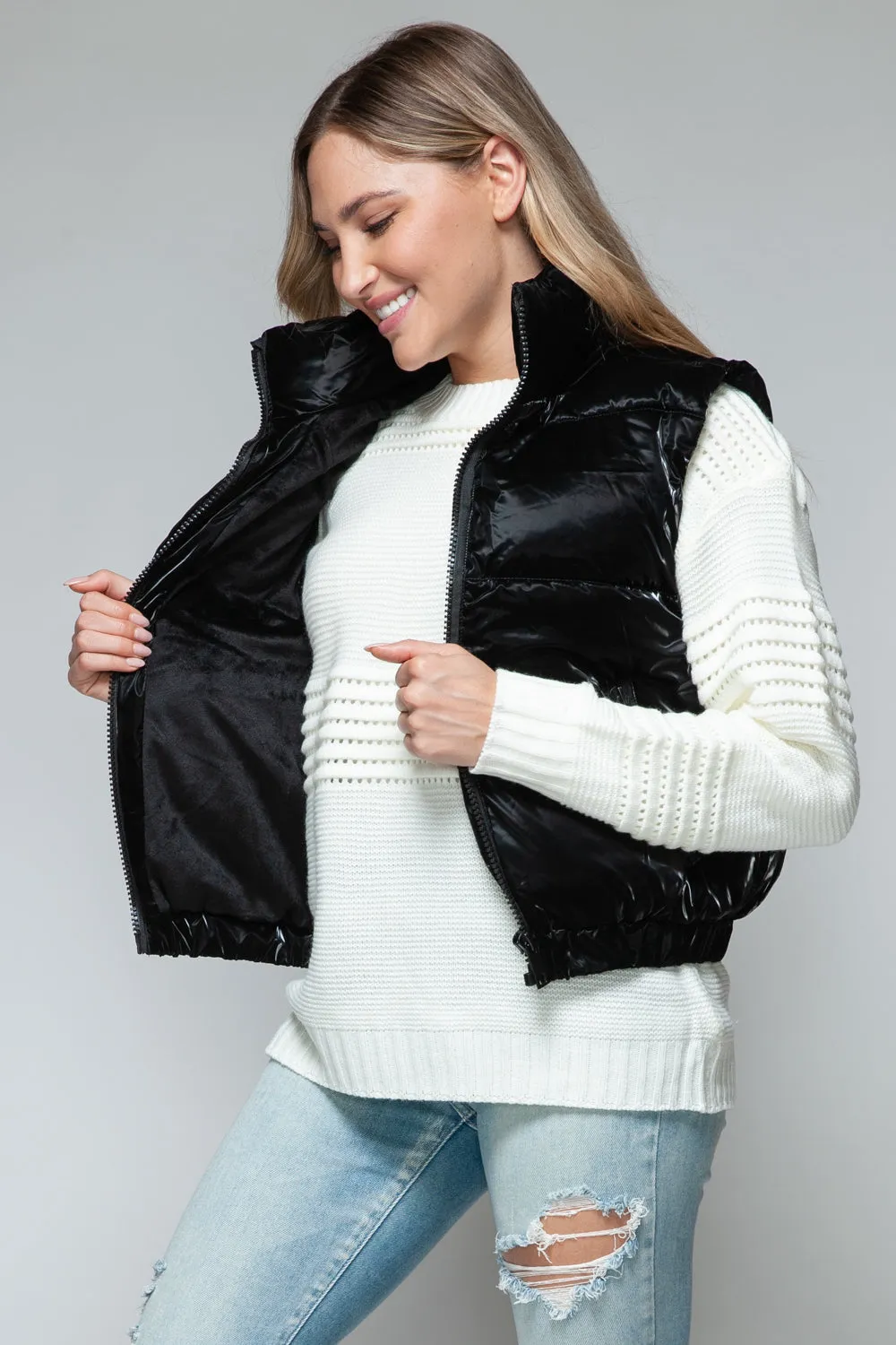 Black Fine Fur Lining Quilted Vest