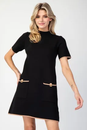 Black Mock Neck Mini Sweater Dress