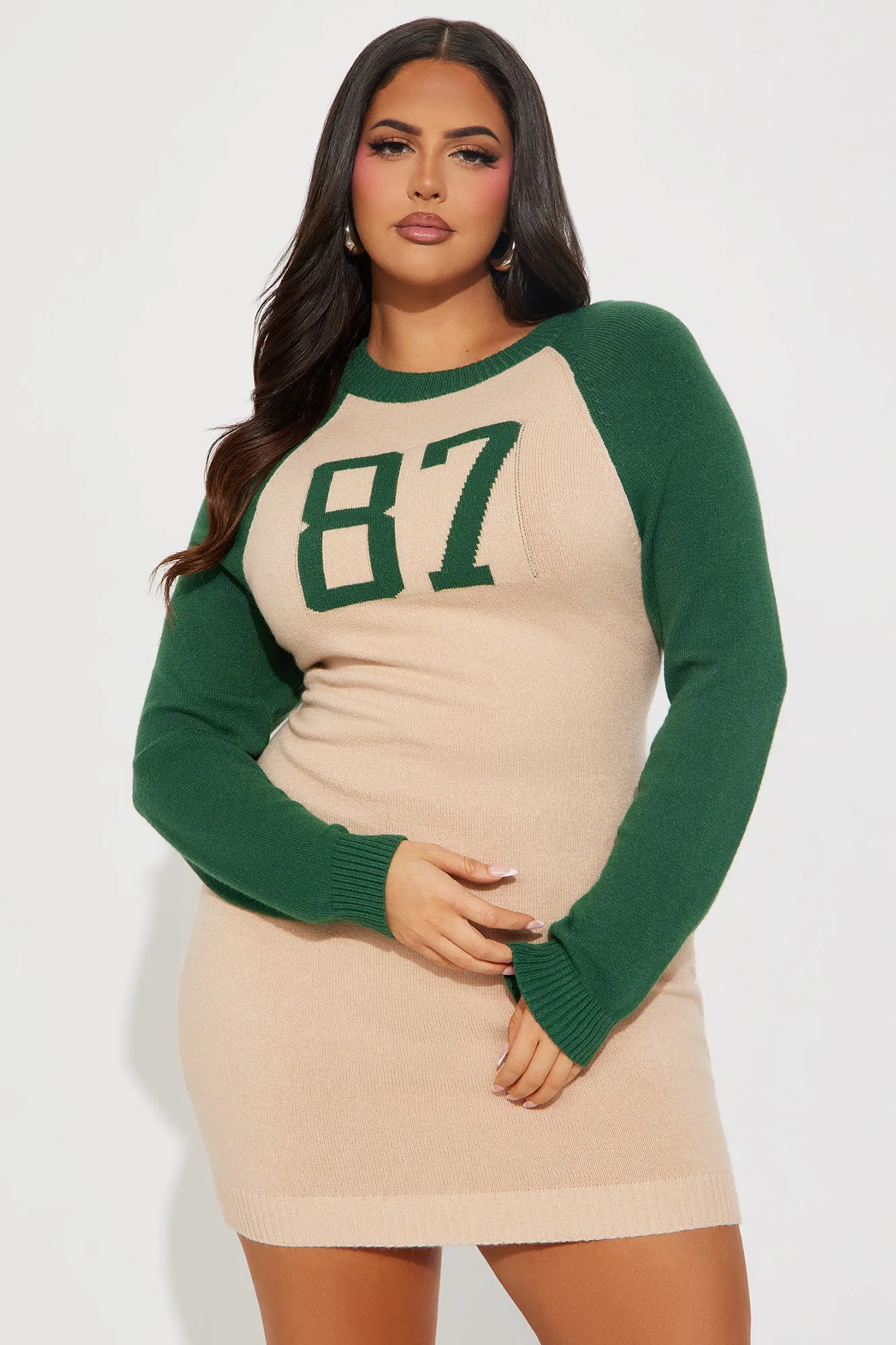 Bleacher Babe Sweater Mini Dress - Green/combo