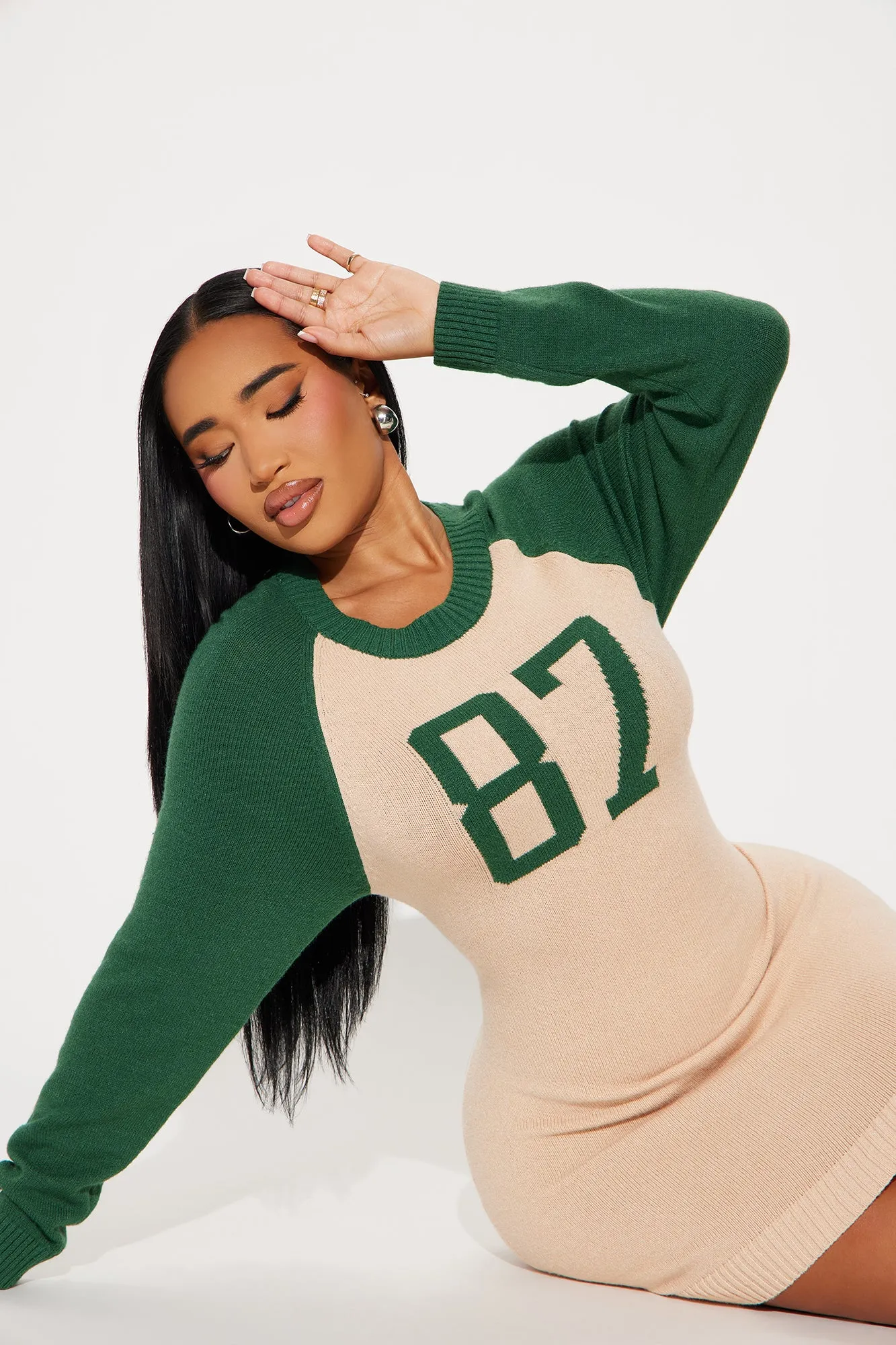 Bleacher Babe Sweater Mini Dress - Green/combo