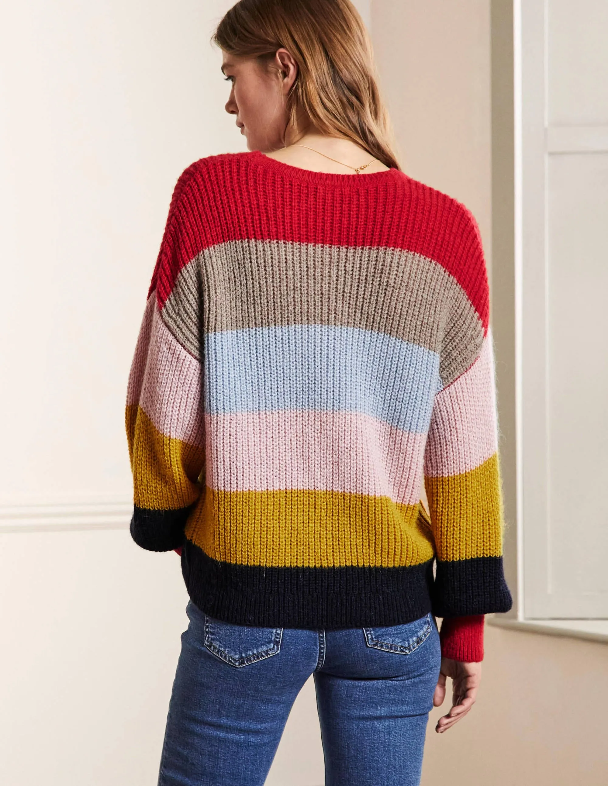 Blouson Cuff Fluffy Jumper-Fluffy Rainbow Multi Stripe