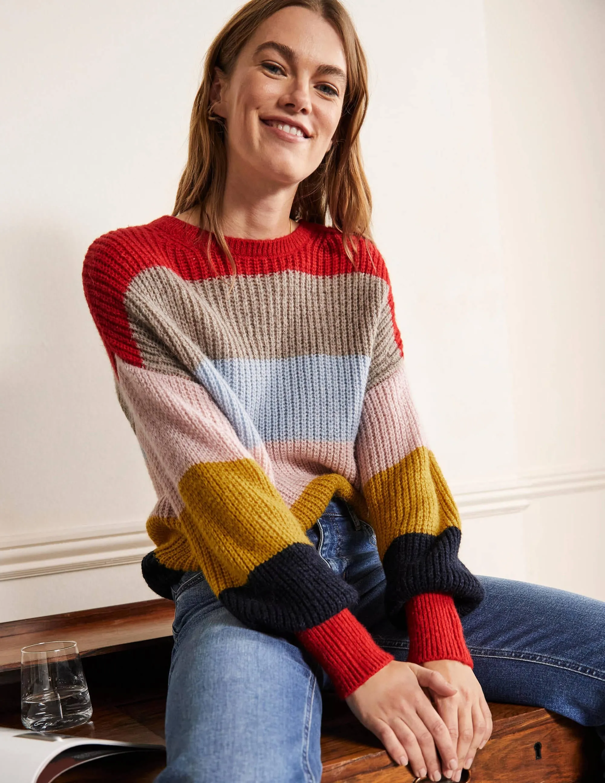 Blouson Cuff Fluffy Jumper-Fluffy Rainbow Multi Stripe