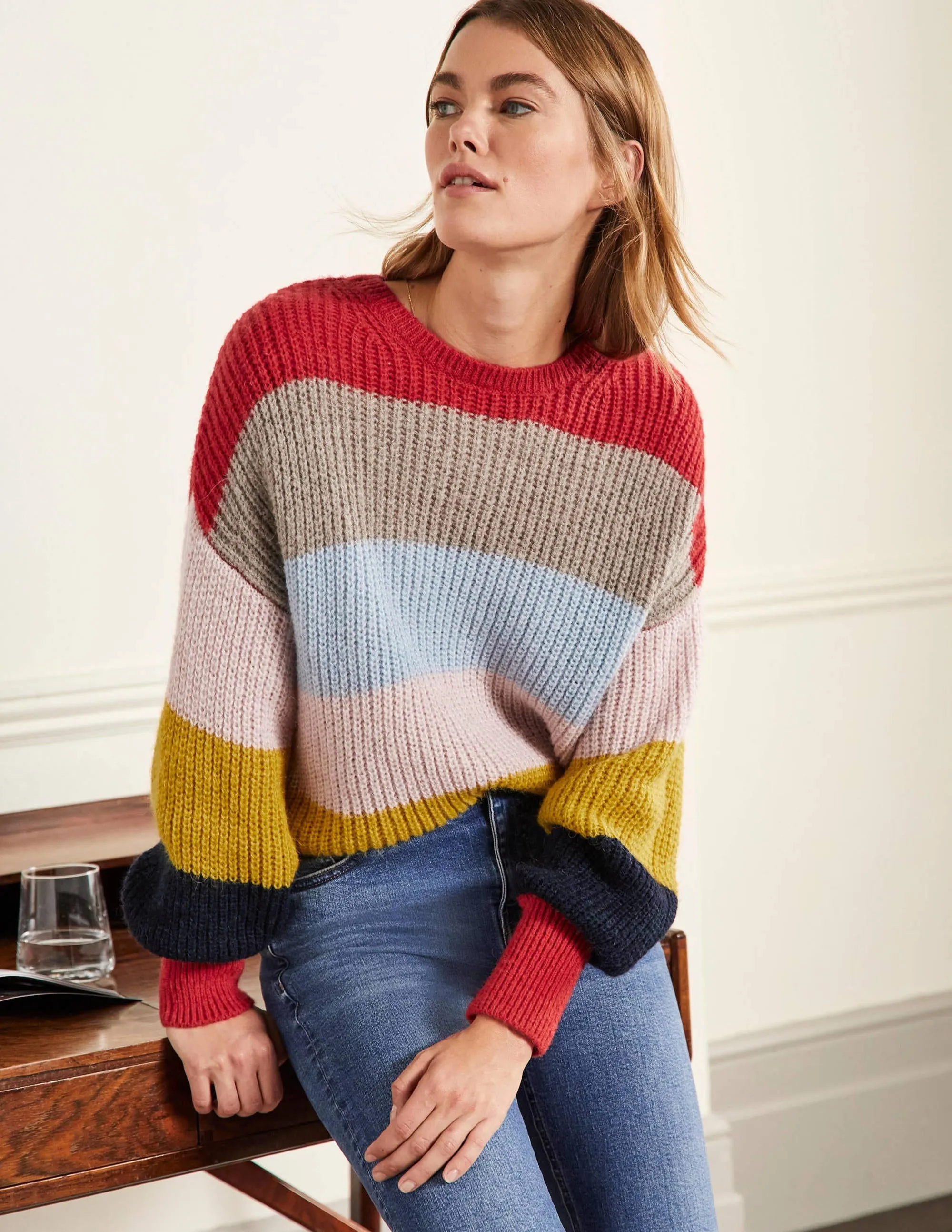 Blouson Cuff Fluffy Jumper-Fluffy Rainbow Multi Stripe