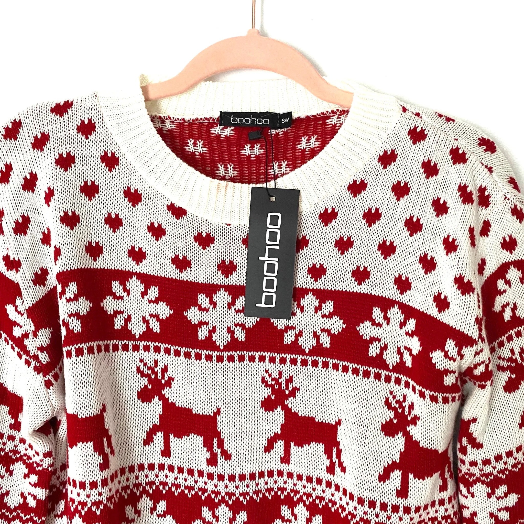 Boohoo Reindeer and Snowflake Christmas Sweater Dress NWT- Size S/M