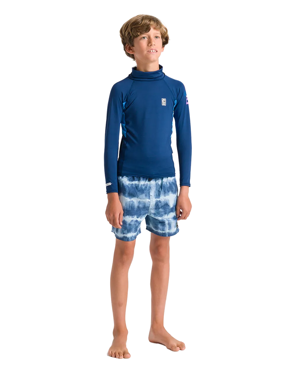 Boys Nuwave Rash Vest in Slate Navy, Cyan & Multi