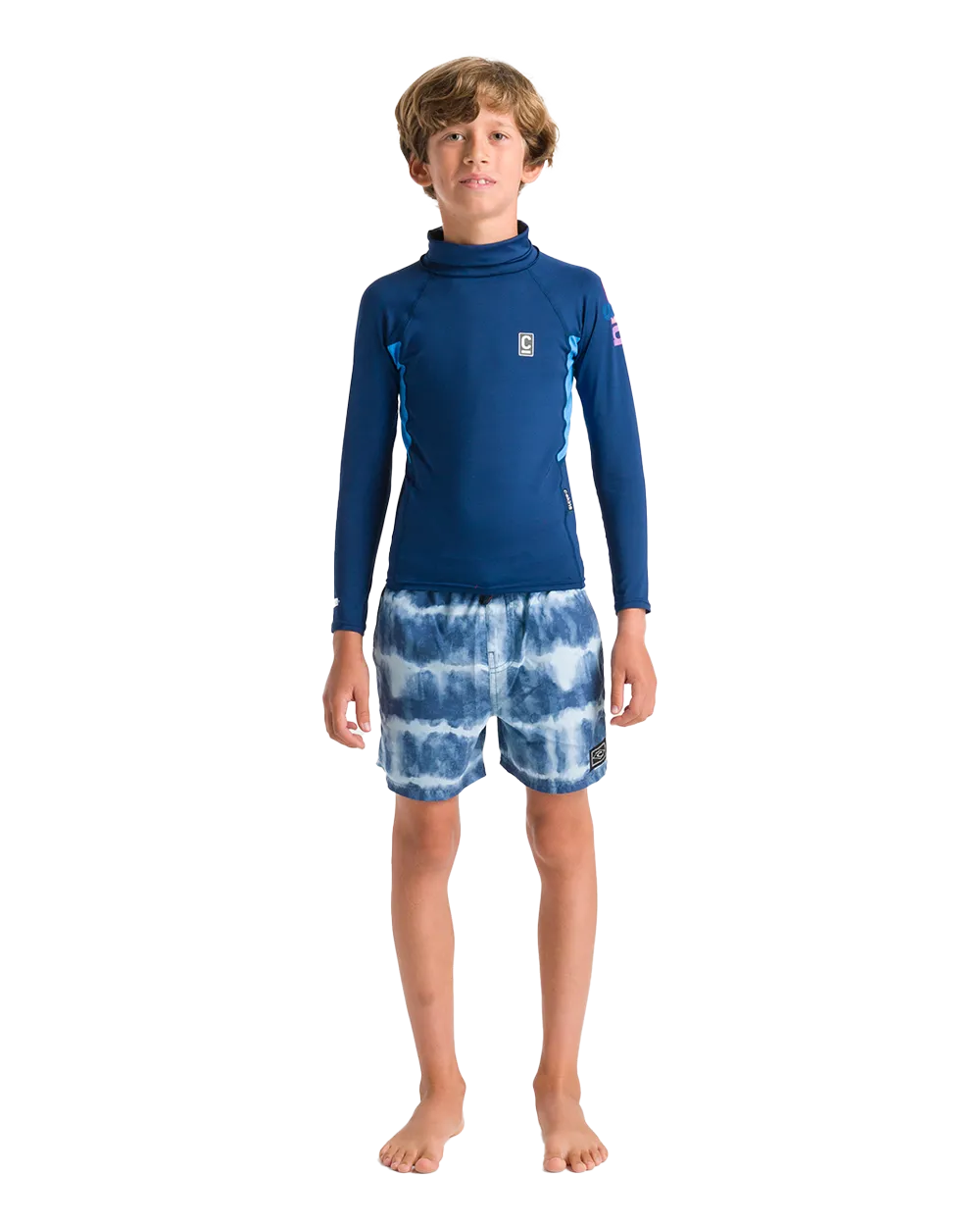 Boys Nuwave Rash Vest in Slate Navy, Cyan & Multi